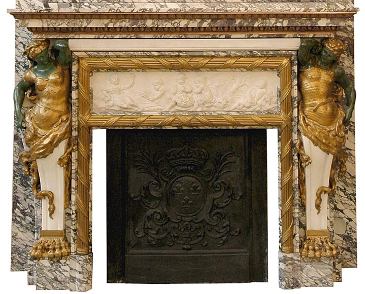 Extraordinary monumental fireplace signed by Jules Allard and Louis Ardisson coming from the Berwind Estate, Fifth Avenue, New York Extraordinary monumental fireplace signed by Jules Allard and Louis Ardisson coming from the Berwind Estate, Fifth Avenue, New York-2