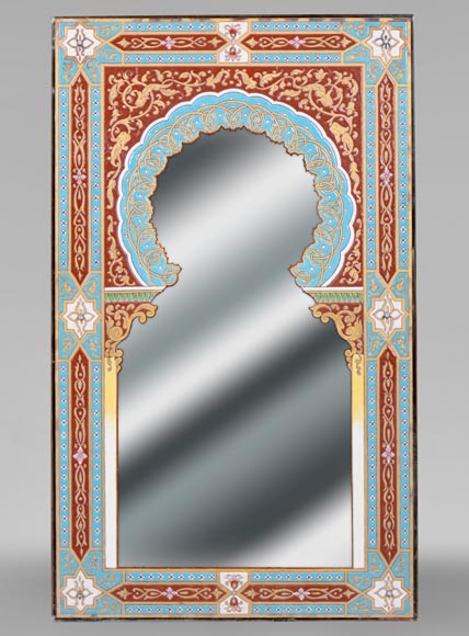Mirror with polychrome enamel decoration of Nasrid inspiration signed and dated 1886 Mirror with polychrome enamel decoration of Nasrid inspiration signed and dated 1886-0