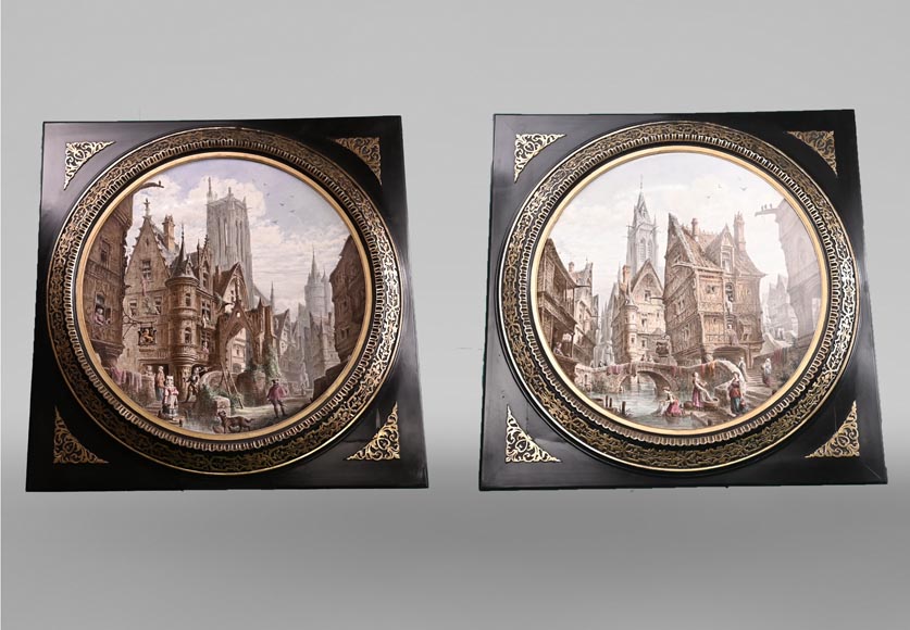 Imaginary views of Paris in the 16th century: two paintings on porcelain by Alphonse CHAIGNON Imaginary views of Paris in the 16th century: two paintings on porcelain by Alphonse CHAIGNON-0