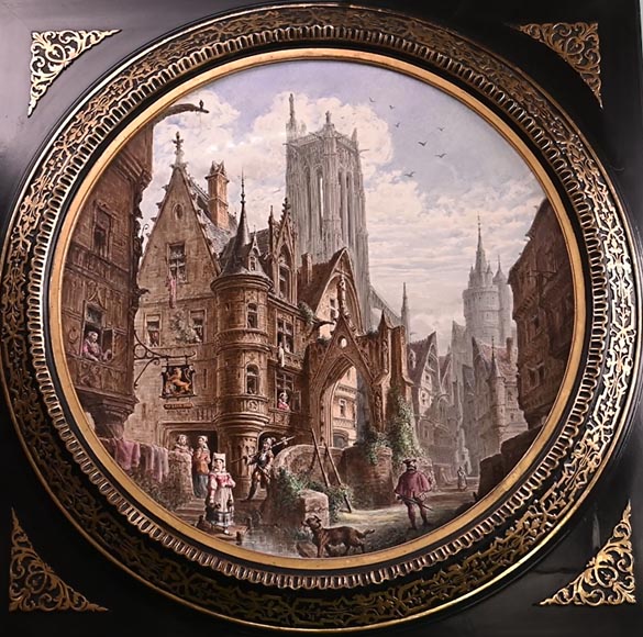 Imaginary views of Paris in the 16th century: two paintings on porcelain by Alphonse CHAIGNON Imaginary views of Paris in the 16th century: two paintings on porcelain by Alphonse CHAIGNON-1