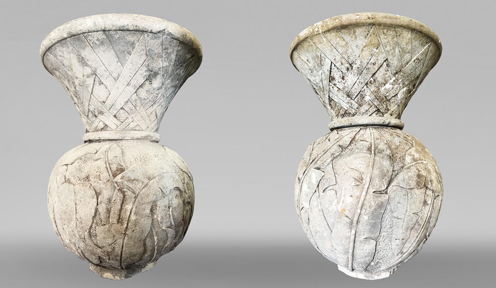 Pair of stone garden vases Pair of stone garden vases-0