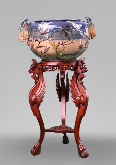 Emile GALLÉ, important vase with floral decoration Emile GALLÉ, important vase with floral decoration-0