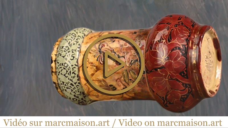 Flowers and golden spangles, an exceptional ceramic vase by Emile GALLÉ Flowers and golden spangles, an exceptional ceramic vase by Emile GALLÉ-0