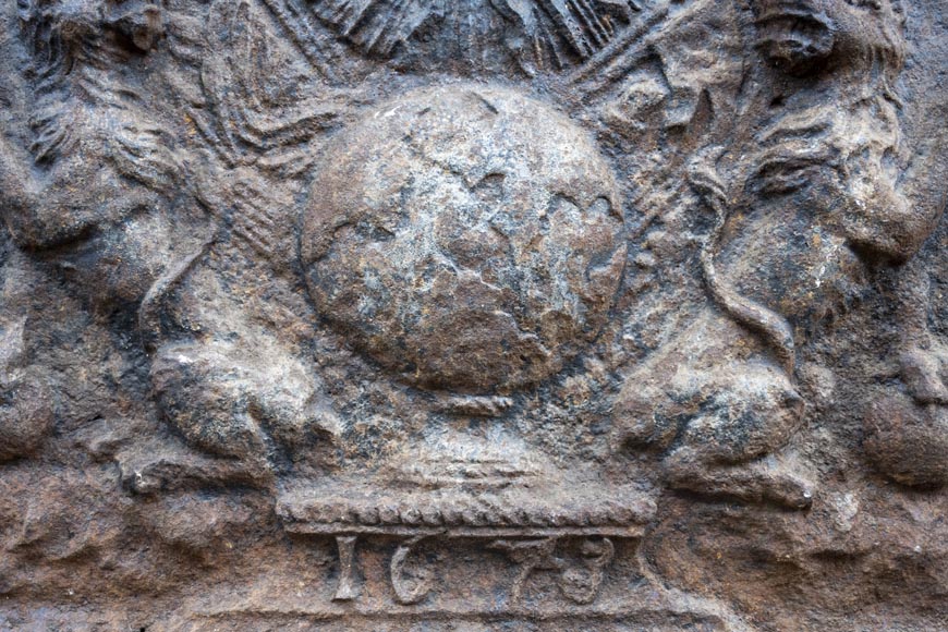 Louis XIV fireback with two lions, 1673 Louis XIV fireback with two lions, 1673-1