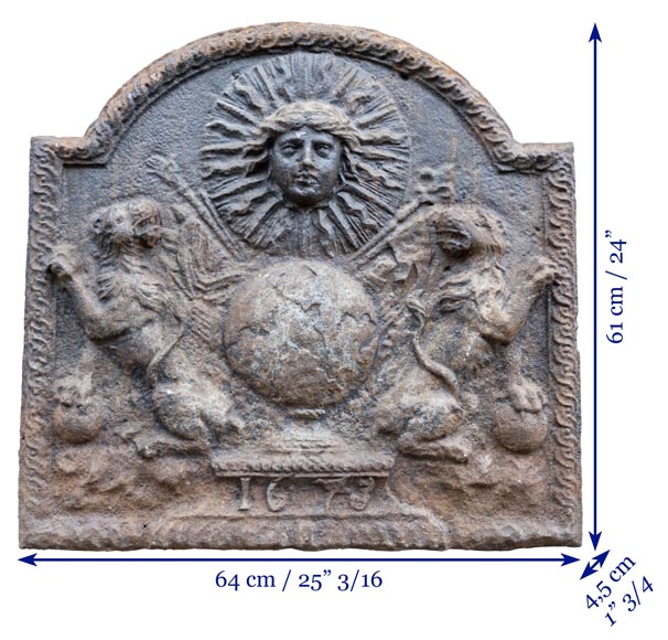 Louis XIV fireback with two lions, 1673 Louis XIV fireback with two lions, 1673-7