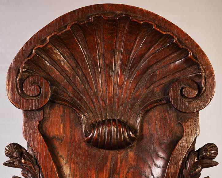 DECK Théodore, monumental oak mirror with green glazed faience medallions DECK Théodore, monumental oak mirror with green glazed faience medallions-3