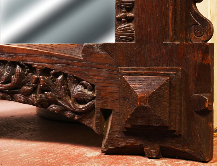 DECK Théodore, monumental oak mirror with green glazed faience medallions DECK Théodore, monumental oak mirror with green glazed faience medallions-5