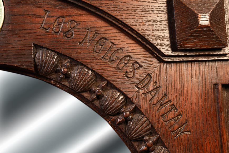 DECK Théodore, monumental oak mirror with green glazed faience medallions DECK Théodore, monumental oak mirror with green glazed faience medallions-9