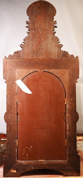 DECK Théodore, monumental oak mirror with green glazed faience medallions DECK Théodore, monumental oak mirror with green glazed faience medallions-17