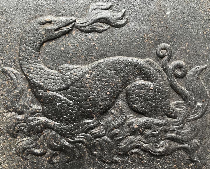 Fireback from the 17th century, decorated with a salamander, emblem of François I Fireback from the 17th century, decorated with a salamander, emblem of François I-1