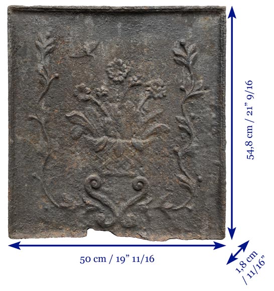 18th century fireback decorated with a basket of flowers 18th century fireback decorated with a basket of flowers-6