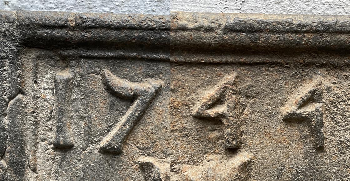 Fireback dated 1744 with the arms of an abbot Fireback dated 1744 with the arms of an abbot-1