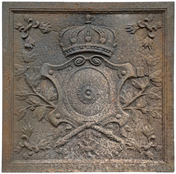 Fireback of the 18th century with crowned arms. Fireback of the 18th century with crowned arms.-0