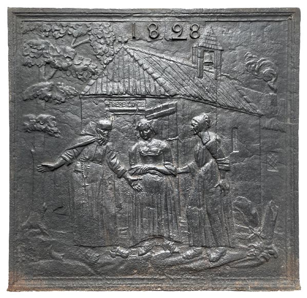 Fireback dated 1828 representing a scene from the tale  Fireback dated 1828 representing a scene from the tale