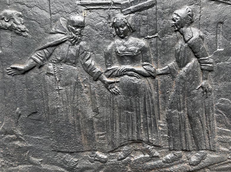 Fireback dated 1828 representing a scene from the tale  Fireback dated 1828 representing a scene from the tale