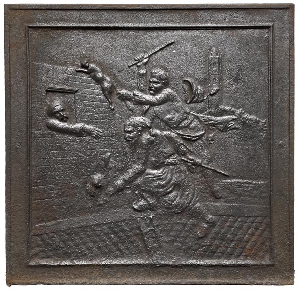 Fireback from the 19th century representing a chase scene of a cat probably taken from a tale Fireback from the 19th century representing a chase scene of a cat probably taken from a tale-0