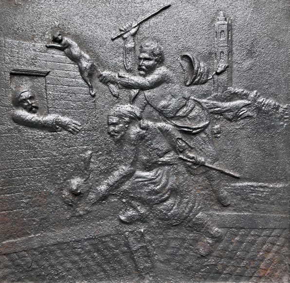 Fireback from the 19th century representing a chase scene of a cat probably taken from a tale Fireback from the 19th century representing a chase scene of a cat probably taken from a tale-1