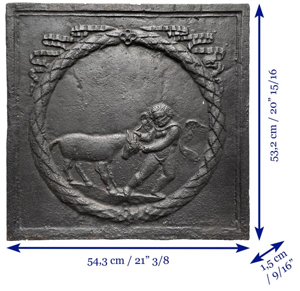 Fireback from the XVIIIth century showing a lover having fun with a goat Fireback from the XVIIIth century showing a lover having fun with a goat-7
