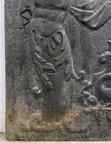 Fireback of the 18th century with two atlantes supporting an entablature with fire vases Fireback of the 18th century with two atlantes supporting an entablature with fire vases-5