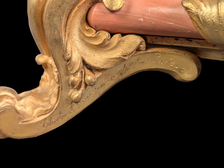 Fonderie Fumière & Co, Rococo pink marble lamp with gilded bronze masks, circa 1906-1926 Fonderie Fumière & Co, Rococo pink marble lamp with gilded bronze masks, circa 1906-1926-12