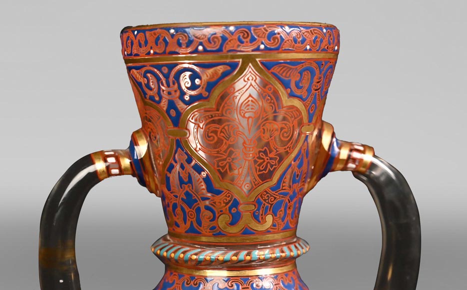 J & L LOBMEYR, oriental style vase in enameled glass in the name of Mohamed J & L LOBMEYR, oriental style vase in enameled glass in the name of Mohamed-4