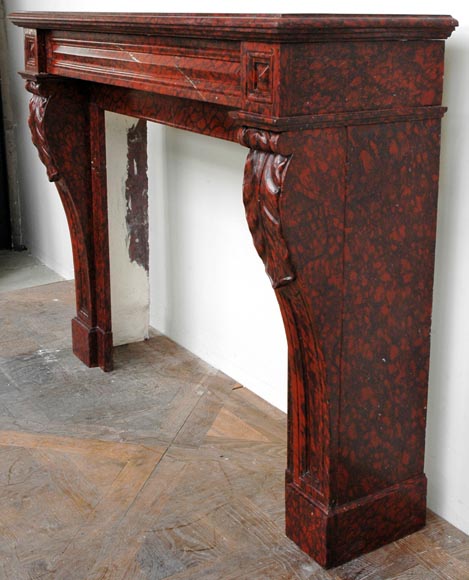 Red Griotte marble mantel with leaf modillions Red Griotte marble mantel with leaf modillions-3
