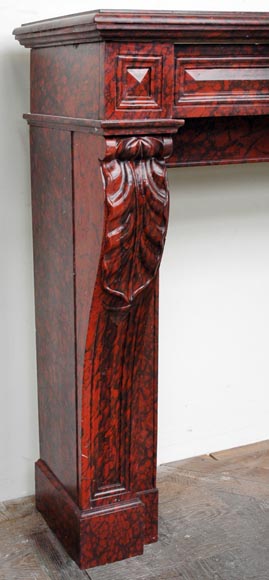 Red Griotte marble mantel with leaf modillions Red Griotte marble mantel with leaf modillions-5