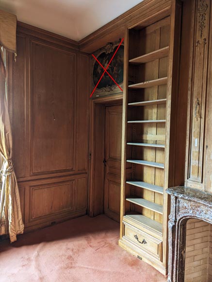 Moulded oak bookcase with wood paneling Moulded oak bookcase with wood paneling-1