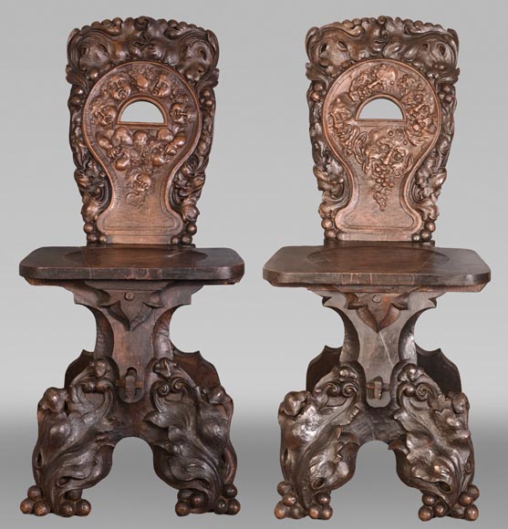 Group of sculpted wood chairs Group of sculpted wood chairs-0