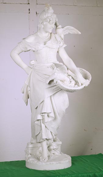 Woman with Birds, probably Vittorio Caradossi, marble, 1887, Florence Woman with Birds, probably Vittorio Caradossi, marble, 1887, Florence-1