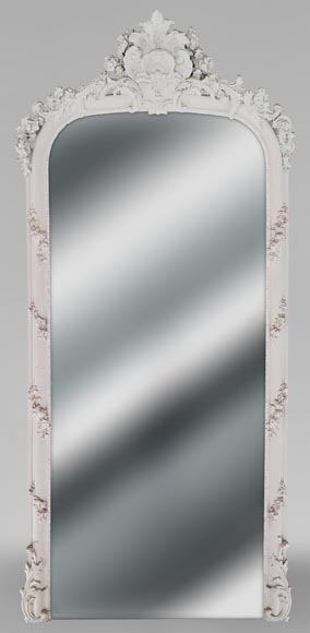 Large Napoleon III period trumeau with carved wood and stucco shell Large Napoleon III period trumeau with carved wood and stucco shell-0