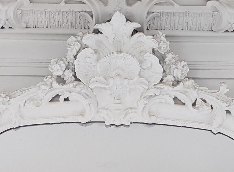 Large Napoleon III period trumeau with carved wood and stucco shell Large Napoleon III period trumeau with carved wood and stucco shell-1