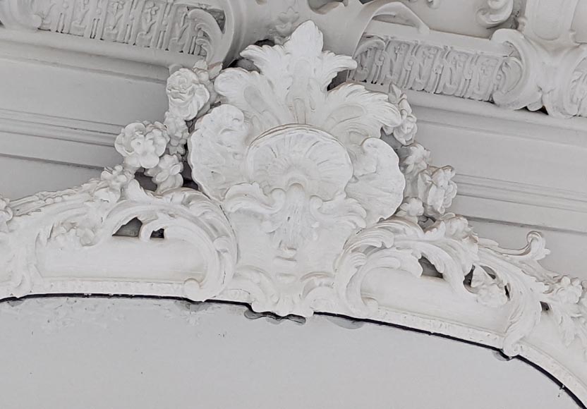 Large Napoleon III period trumeau with carved wood and stucco shell Large Napoleon III period trumeau with carved wood and stucco shell-2