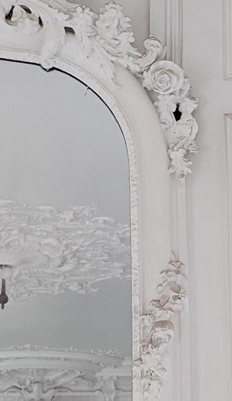 Large Napoleon III period trumeau with carved wood and stucco shell Large Napoleon III period trumeau with carved wood and stucco shell-3