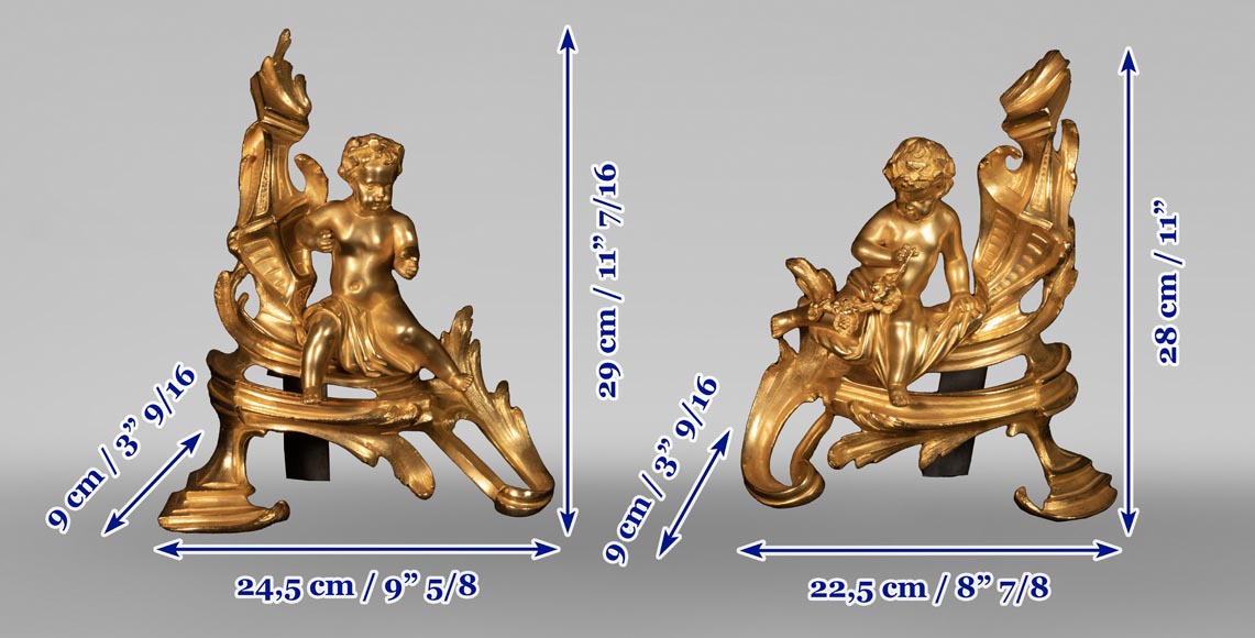 Pair of Louis XV style andirons with putti decoration Pair of Louis XV style andirons with putti decoration-9