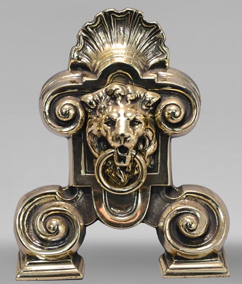 Pair of andirons with lion heads Pair of andirons with lion heads-1