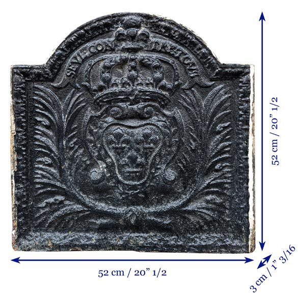 Fireback with the coat of arms of France and the motto  Fireback with the coat of arms of France and the motto