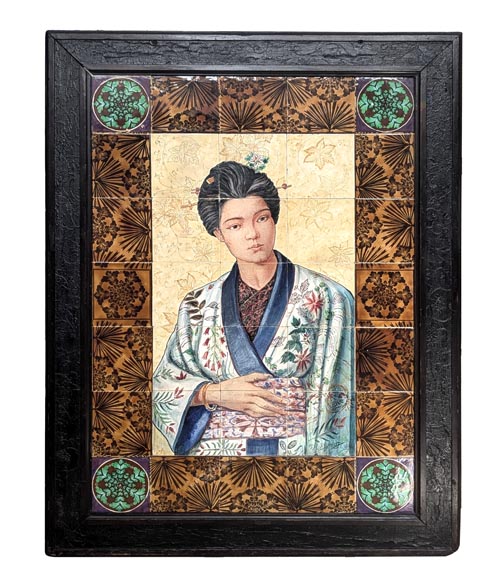 BOCH Brothers (ceramic), Th. FUMIETE (?), Portrait of a Japanese Lady in Earthenware, 1890 BOCH Brothers (ceramic), Th. FUMIETE (?), Portrait of a Japanese Lady in Earthenware, 1890-0