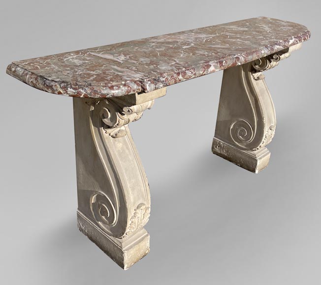 Royal Red marble console with stone legs Royal Red marble console with stone legs-0