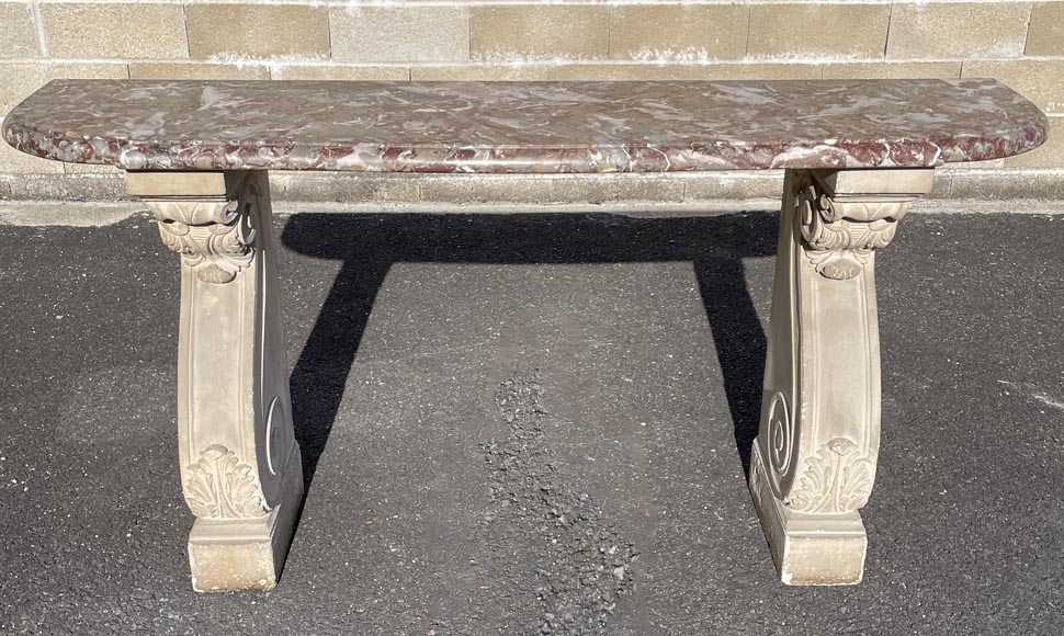 Royal Red marble console with stone legs Royal Red marble console with stone legs-1