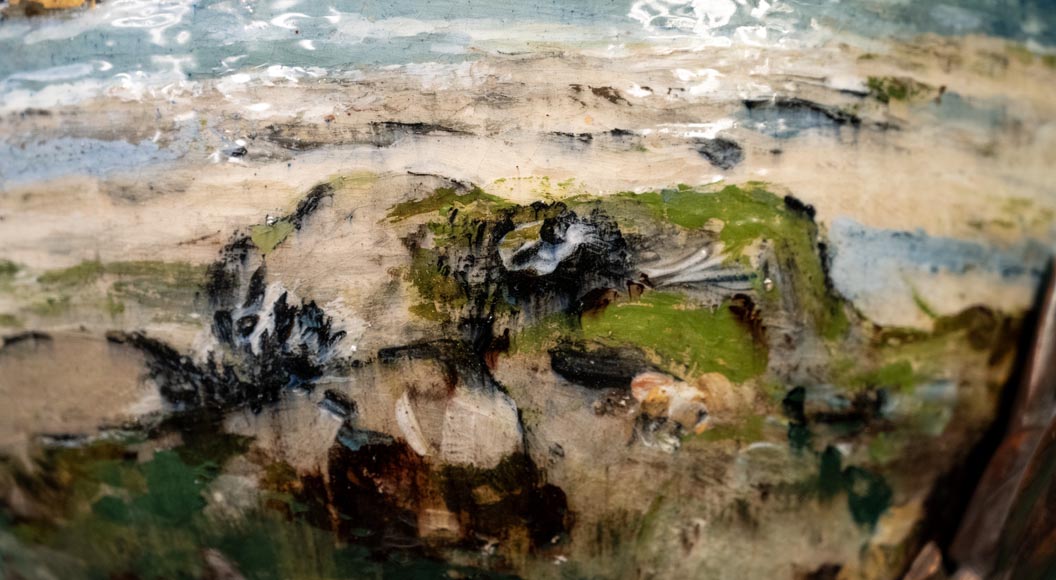 Impressionist decor, large earthenware vase by Louis Auguste LEPÈRE for Faïencerie LAURIN Impressionist decor, large earthenware vase by Louis Auguste LEPÈRE for Faïencerie LAURIN-4