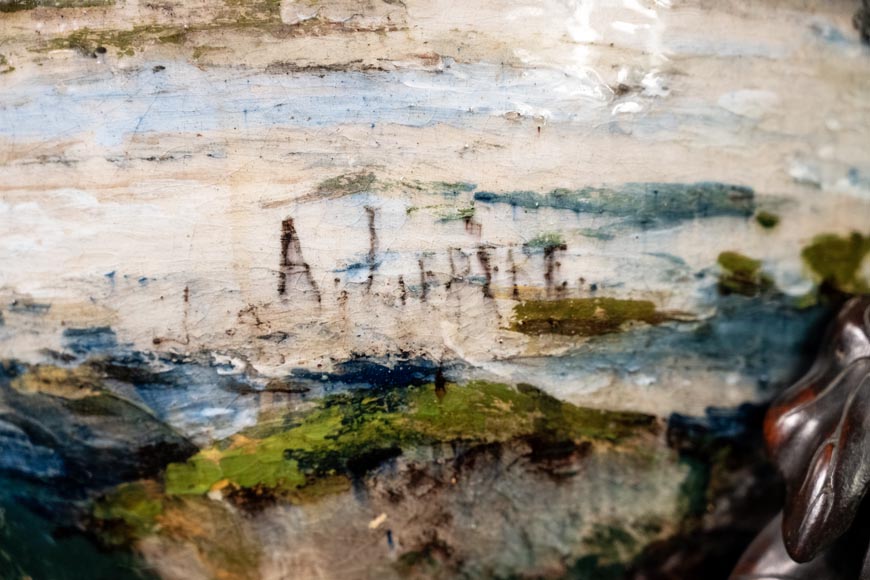 Impressionist decor, large earthenware vase by Louis Auguste LEPÈRE for Faïencerie LAURIN Impressionist decor, large earthenware vase by Louis Auguste LEPÈRE for Faïencerie LAURIN-13