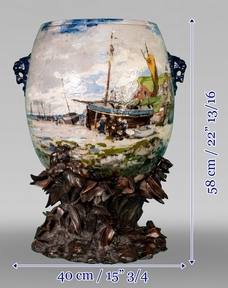 Impressionist decor, large earthenware vase by Louis Auguste LEPÈRE for Faïencerie LAURIN Impressionist decor, large earthenware vase by Louis Auguste LEPÈRE for Faïencerie LAURIN-14