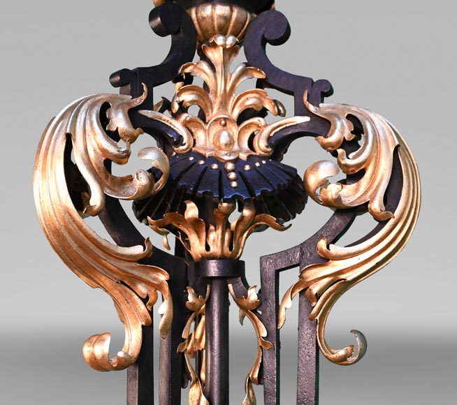 Maison Bernard, wrought iron craftsman, pair of richly decorated floor lamps, circa 1889 Maison Bernard, wrought iron craftsman, pair of richly decorated floor lamps, circa 1889-3