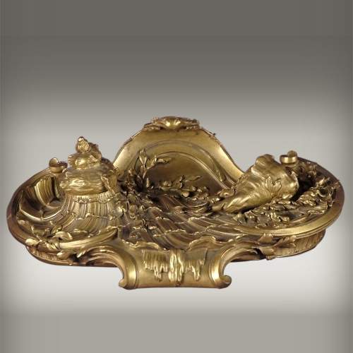 François LINKE (1855-1946) and Léon MESSAGÉ (1842-1901) (attributed to), « The Sea », Gilt bronze inkwell