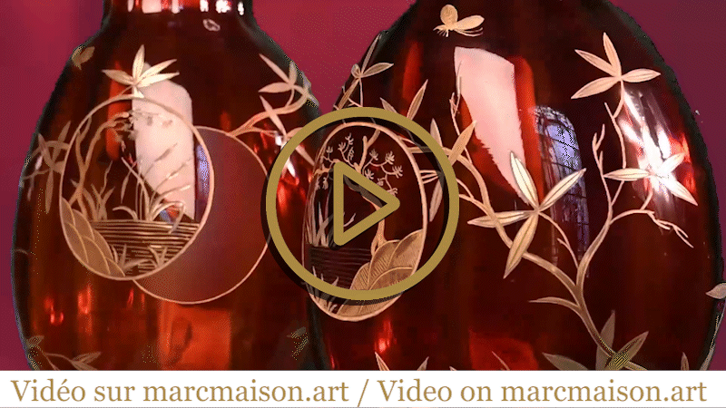 Cristallerie Saint-Louis, Pair of ruby vases with Japanese decoration, c. 1880 Cristallerie Saint-Louis, Pair of ruby vases with Japanese decoration, c. 1880-0