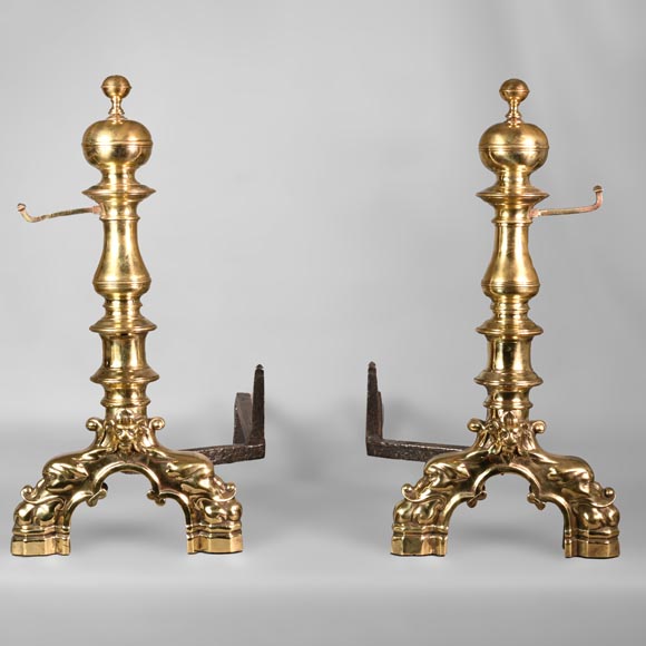 Pair of gilt bronze andirons Pair of gilt bronze andirons-0