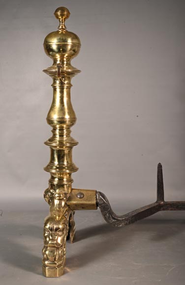 Pair of gilt bronze andirons Pair of gilt bronze andirons-2
