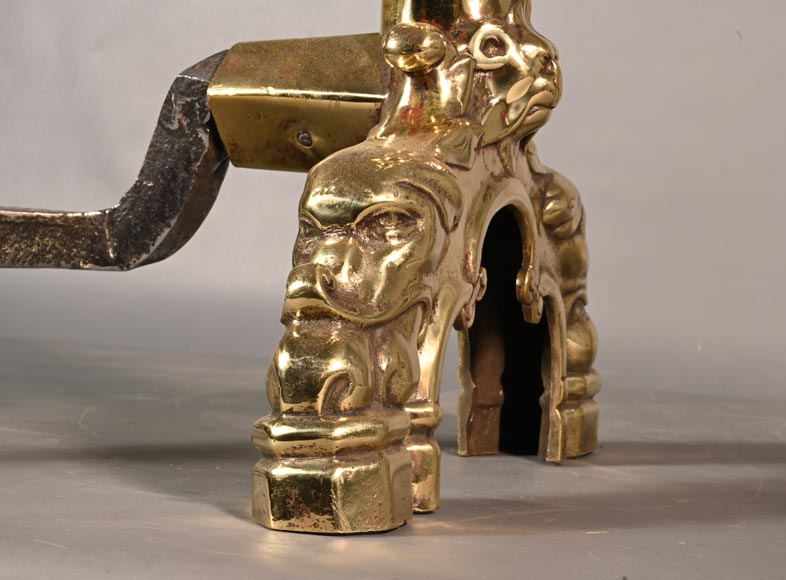 Pair of gilt bronze andirons Pair of gilt bronze andirons-5