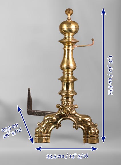 Pair of gilt bronze andirons Pair of gilt bronze andirons-8